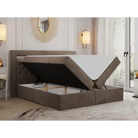 MKS Meble Boxspringbett 140x200 mit Led, Polsterbett 140x200 mit LED Kopfteil - Multipocket-Matratze H3 - Doppelbett mit Bettkasten Stauraumbett, GOLD-6 - 14... - Braun