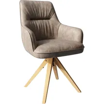 DeLife Polsterstuhl Zelia-Flex, mit Armlehnen Holzgestell kantig Natur Mikrofaser Taupe Vintage Tasche grau 60 cm x 93 cm x 62 cm