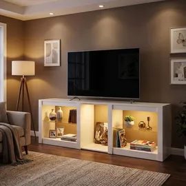 Homcom TV-Lowboard 160 x 35 x 52 cm Weiß Edelstahl/Glas/Holz/MDF/Spanplatte/Melamin