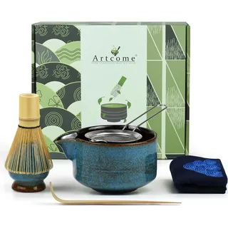 Artcome 7-teiliges komplettes Matcha-Zeremonie-Set für Teezeremonie, Schüssel mit Ausgießer, Schneebesen, Teeschaufel, Matcha-Pulversieb, Matcha-Teeset für die Herstellung von Usucha, Koicha und