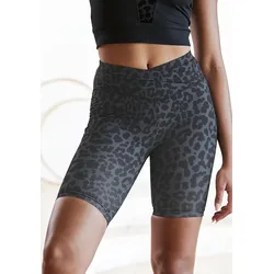 Radlerhose LASCANA ACTIVE, Damen, Gr. 44/46, N-Gr, grau (anthrazit, schwarz), Obermaterial: 79% Polyester, 21% Elasthan, animal-print, sportlich, figurbetont kniefrei, Hosen, mit allover Druck