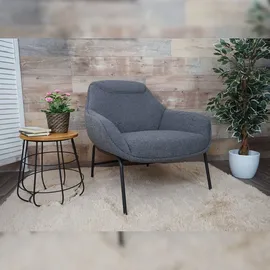 Mendler Lounge-Sessel HWC-J77, Cocktailsessel Sessel, Bouclé Stoff Metall ~ dunkelgrau