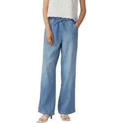 Weite Jeans QS, Damen, Gr. 36, Länge 30, blau (mid blau), Denim/Jeans, Obermaterial: 100% Baumwolle, unifarben, casual, bequem lang, Jeans, mit elastischem Bund und Kordelzug