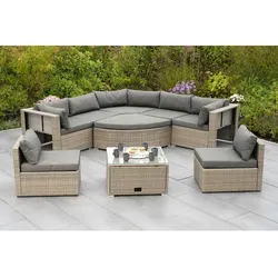 MERXX Gartenmöbelset »Rivello«, 8 Sitzplätze, Stahl/Kunststoffgeflecht, pulverbeschichtet - beige