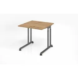 PROREGAL Schreibtisch Nilo | Asteiche | Graues Gestell | BxT 80x80cm | Arbeitshöhe 68-82cm | höhenjustierbar, 1cm Raster | C-Fuß-Gestell
