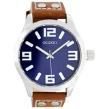 Oozoo Armbanduhr Basic Line mit Lederband 47 MM Dunkelblau/Braun C1065