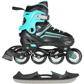 fit4form 2in1 Inlineskates/Schlittschuhe Nils Extreme Lucky Schwarz/Blau ABEC7 Gr. 34-38 verstellbar