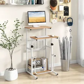 Costway Schreibtisch, Computertisch mit höhenverstellbarer Tischplatte, PC-Tisch stehend, Steh-Sitz Tisch, 55x53x98cm & Braun