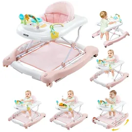 Vevor 5-in-1 Lauflernhilfe, Babywalker faltbar, Spiel- & Lauflernwagen, höhenverstellbare Babywippe mit bequemem Hochlehnersitz, Kippschutz für Kleinkinder von 6-24 Monaten (Unisex)