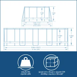 BESTWAY Power Steel Frame Pool oval Set 610 x 366 x 122 cm inkl. Filterpumpe