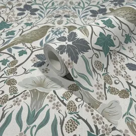 Marburg Vliestapete Floral Ornamente Blumen Ranken Vögel 10,05 m x 0,64 m 10,05 m Weiß/Blau 47619