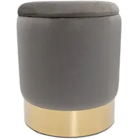 casamia Samthocker mit Stauraum Ø 31 H 38 cm Deko Hocker Samt Verlour Hocker Gold Hocker Schminktisch Farbe Light Grey - hellgrau