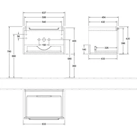 Villeroy & Boch Subway 2.0 Waschtischunterschrank, 1 Auszug, Waschbecken mittig, 637x420x454mm, A68810VN,