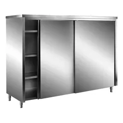Saro Edelstahl-Lagerschrank mit Schiebetüren AISI 430, Flachdach, Breite 1400mm