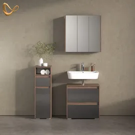 livinity® Midischrank Savuto 30,2 x 96,3 cm Anthrazit Hochglanz/Nussbaum