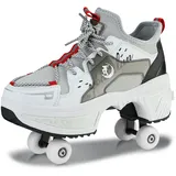 Schuhe mit Rollen für Jungen Mädchen, Rollschuhe mit 4 Einziehbaren Rädern, 2-in-1 Rollschuhen und Sneakers, Roller Skate Shoes für Kinder Teenager (Grau, 42)