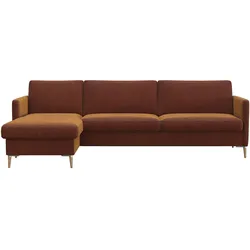 Ecksofa FLEXLUX "Fiore, super Sitzkomfort durch Kaltschaum im Sitz, L-Form", braun (cognac), B:247cm H:85cm T:92cm, Sofas, schmale Armlehnen, Füße Alu+ Eiche