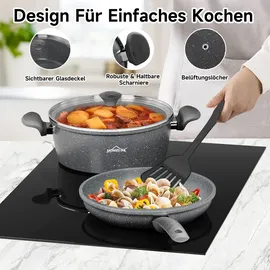 Homelux Topfset Pfannenset 6-tlg, Induktions Töpfe Set mit Deckel, Antihaftbeschichtung, Geschmiedetes Kochgeschirr Set, Kochtopfset für Alle Herdarten