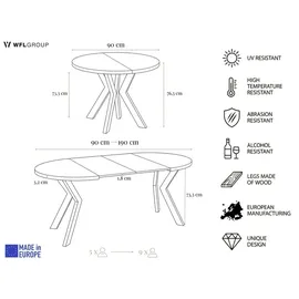 WFL GROUP Runder Ausziehtisch 90-190 x 77 cm Eiche Braun