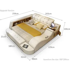 aea Luxus Funktions Bett mit Tresor Laptop Ablage Doppel Ehe Betten xxl Hotel Leder - Beige