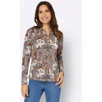 Sieh an! Langarm-Poloshirt in dunkelblau-cognac-bedruckt | Gr.: 38