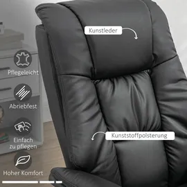Homcom Relaxsessel mit Hocker, Fernsehsessel, TV Sessel mit Liegefunktion, 130° neigbar, für Wohnzimmer, Freizeitraum, Kunstleder Schwarz, 77 x 89 x 110 cm
