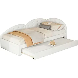 Merax 90*200cm Schlafsofa, ausgestattet mit ausziehbarem Bett, stilvoll und einfach, PU-Material, Weiß