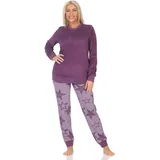 Normann Damen Frottee Pyjama mit Bündchen - Sterne Optik - auch in Übergröße, Farbe:Beere, Größe:40-42 - 40-42