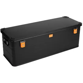 AluBox Alukiste abschließbar E159B - Premium Aluminium Lagerbox 159 Liter - Deckel mit Aluminium Druckguss Stapelecken und Gummidichtung - inklusive Schlösser- schwarz lackiert