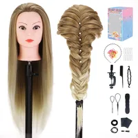 Frisierkopf Echthaar, TopDirect 75cm/29.5 Zoll 100% Synthetisches Haar Trainingsköpfe für Friseure, Übungskopf Friseur Puppe Mannequin Kopf mit Tischhalter + DIY Haare Frisuren Set