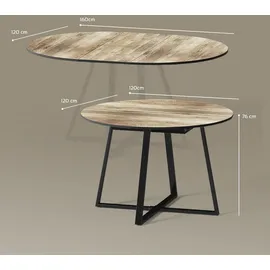 livinity® Firenze Ø 120 cm Eiche rustikal/schwarz