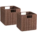 Vagusicc Weidenkörbe, Set aus 2 handgewebten, großen Aufbewahrungskörben mit Griffen, faltbar, würfelförmig, zum Organisieren und Dekorieren von Regalen, Speisekammer, Schlafzimmer, Braun (33 cm)