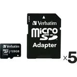 Verbatim MicroSDXC Card Premium, 128 GB, Class 10, inkl. Adapter 5er Pack