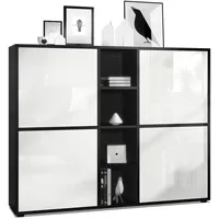 Vladon Highboard, Weiß Hochglanz, 130.5x105.5x35.5 cm, Wohnzimmer, Kommoden &
