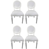 Casa Padrino Luxus Barock Esszimmer Set Medaillon Weiß 50 x 52 x H. 99 cm - 4 handgefertigte Esszimmerstühle - Barock Esszimmermöbel