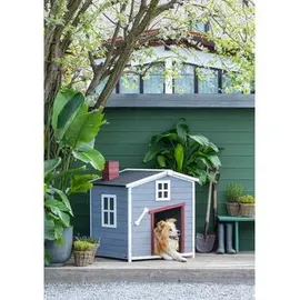 dehner lieblinge Hundehütte Hector, ca. B96,5/H103/T79 cm, Grau, Dunkelrot, Weiß
