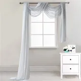 Lsimeru Überlänge Querbehang Freihanddeko Grau Transparent Voile Gardinen Querbehang Dekoschals Hochzeit Party Hintergrund Vorhang Deko 1 Stück,548x132cm