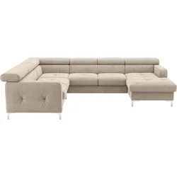 Wohnlandschaft COTTA "Sammy U-Form", grau (platinum), B:304cm H:74cm T:240cm, 100% Polyester, Sofas, mit Kopfteilverstellung, optional mit Bettfunktion und Bettkasten