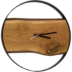 holz4home® Wanduhr mit Stahlrahmen aus massiver Eiche   43 cm