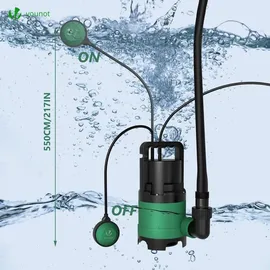 VOUNOT Schmutzwasserpumpe Tauchpumpe Schmutzwasser mit Integriertem Schwimmer, Abwasserpumpe Fördermenge 8000 l/h, Förderhöhe max 5.5 m, Eintauchtiefe max. 7 m, 10 m Anschlusskabel