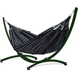 Potenza Outdoor Hängematte mit Gestell für 2 Personen I Catargo - Baumwolle Doppelhängematte XXL 220x160, 220kg I Hängemattengestell 220kg, wetterfest (Schwarz, Gestell Grün)