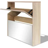 vidaXL Schuhschrank 63 x 67 x 17 cm mit 2 Fächern Spiegel Eiche-Optik / braun