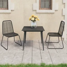 vidaXL 3 tlg. Garten Essgruppe Poly Rattan Schwarz - - - Gartentisch Und Stühle - Gartentische Und Stühle - Schwarz