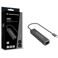 Conceptronic ABBY13B Gigabit Ethernet USB 3.2 Gen 1 Adapter mit USB-Hub, GbE, US