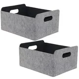 Roysmart 2 Stück Faltbare Aufbewahrungskörbe, Filz Aufbewahrungsbox, Faltbarer Storage Basket Organizer, Filzkorb Aufbewahrung für Schränke, Bücherregale und Schubladen, Grau - 30.5 x 24 x 15 cm