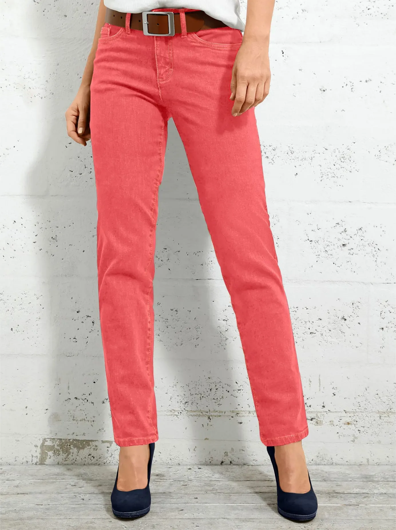 5-Pocket-Jeans INSPIRATIONEN, Damen, Gr. 205, Extrakurzgrößen, rot (korallenrot), 98% Baumwolle, 2% Elasthan, unifarben, lang, Jeans 5-Pocket-Jeans