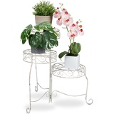 Relaxdays Blumentreppe, 3 Ablagen, Blumenständer Metall, Landhausstil, H: 55 cm, Pflanzenständer klappbar, weiß