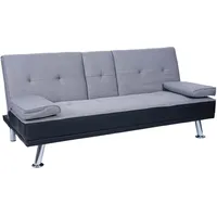 Mendler Schlafcouch Kunstleder 3-Sitzer Schwarz/Hellgrau
