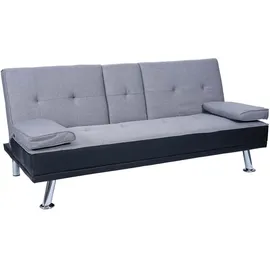 Mendler Schlafcouch Kunstleder 3-Sitzer Schwarz/Hellgrau