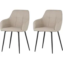HELA Tische 2er Set Esszimmerstuhl Maria, Bezug Webstoff beige Armlehne, 4Fuß Metallgestell Schwarz, 120kg belastbar
